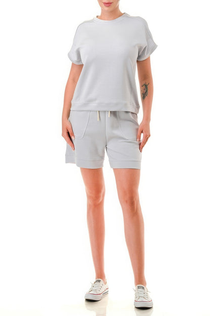 Dragonfly Lane Boutique Air Cotton Monochrome Tee And Shorts Set APPAREL