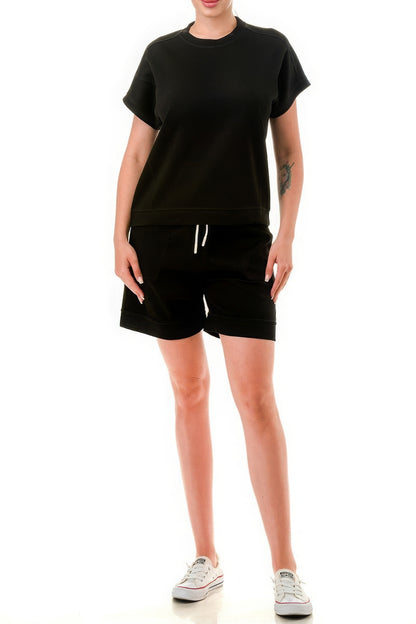 Dragonfly Lane Boutique Air Cotton Monochrome Tee And Shorts Set APPAREL