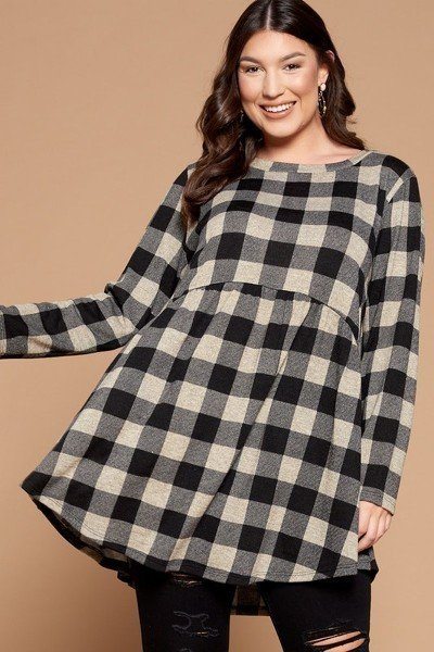 Soft Knit Buffalo Plaid Tunic Top