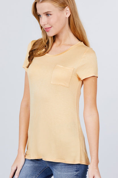 Short Sleeve Scoop Neck Top With Pocket