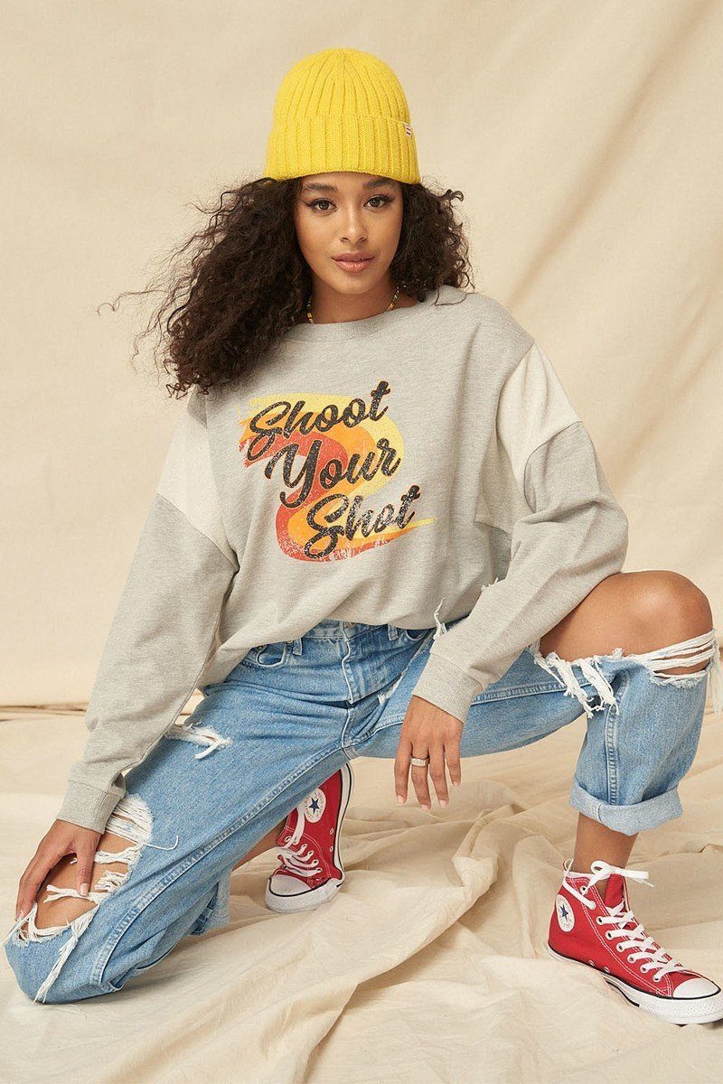 A French Terry Knit Graphic Sweatshirt