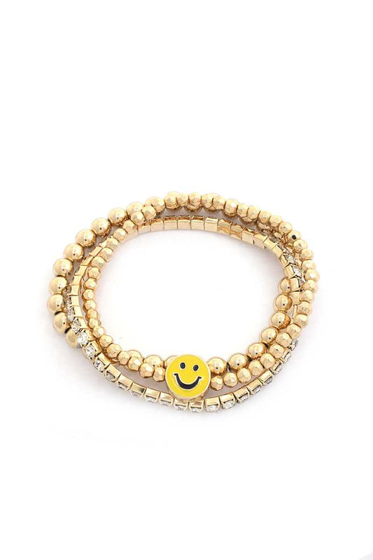 Dragonfly Lane Boutique Enamel Happy Face Charm Rhinestone Ball Bead Bracelet Set