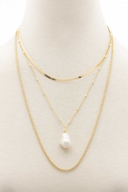 Dragonfly Lane Boutique Pearl Herringbone Link Layered Necklace