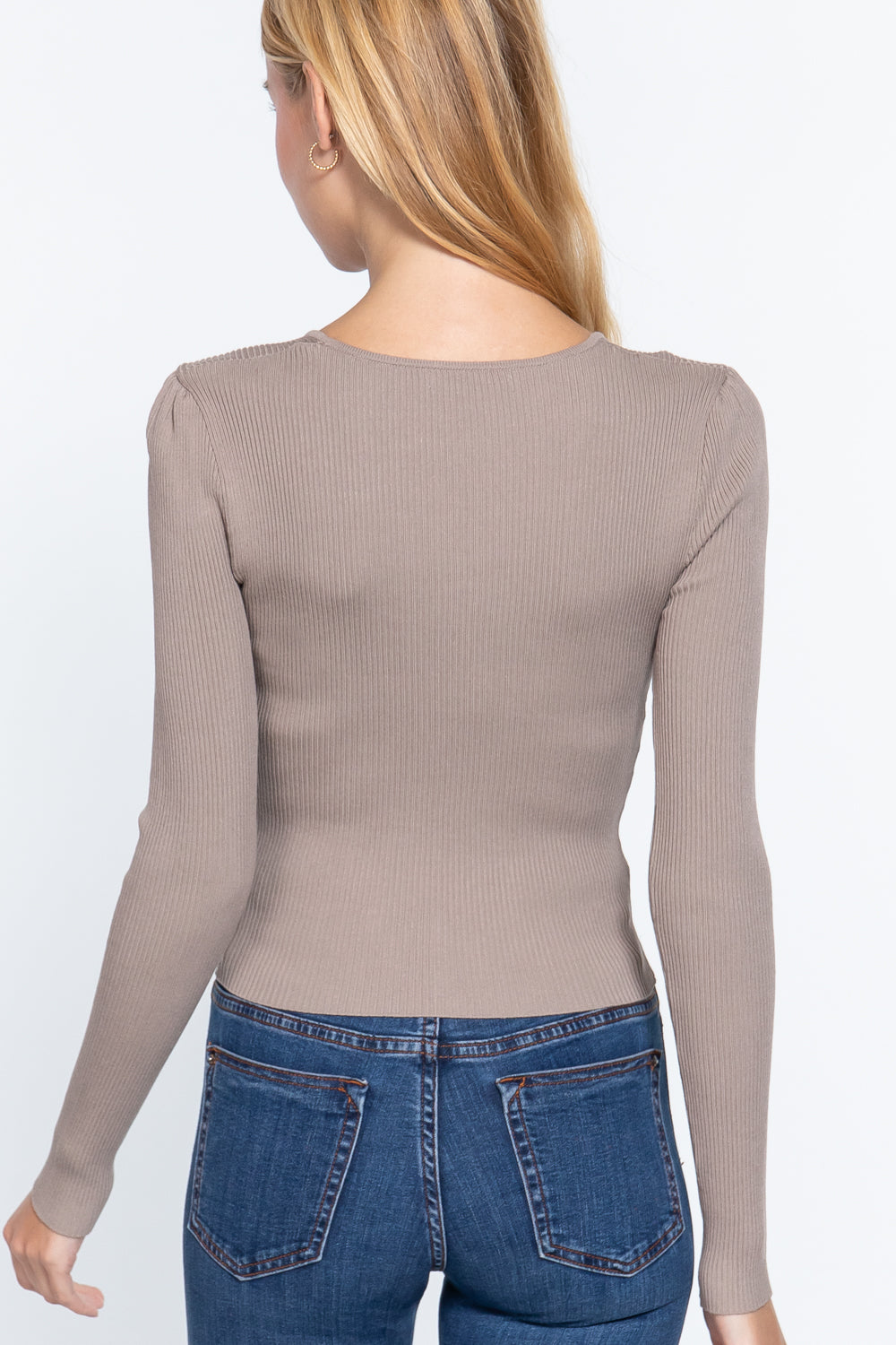 Dragonfly Lane Boutique Shirring Sweatheart Neck Sweater