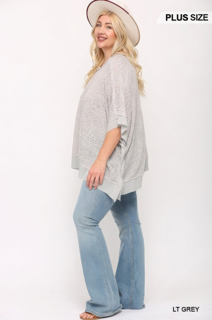 Light Knit And Woven Mixed Boxy Top With Poncho Sleeve