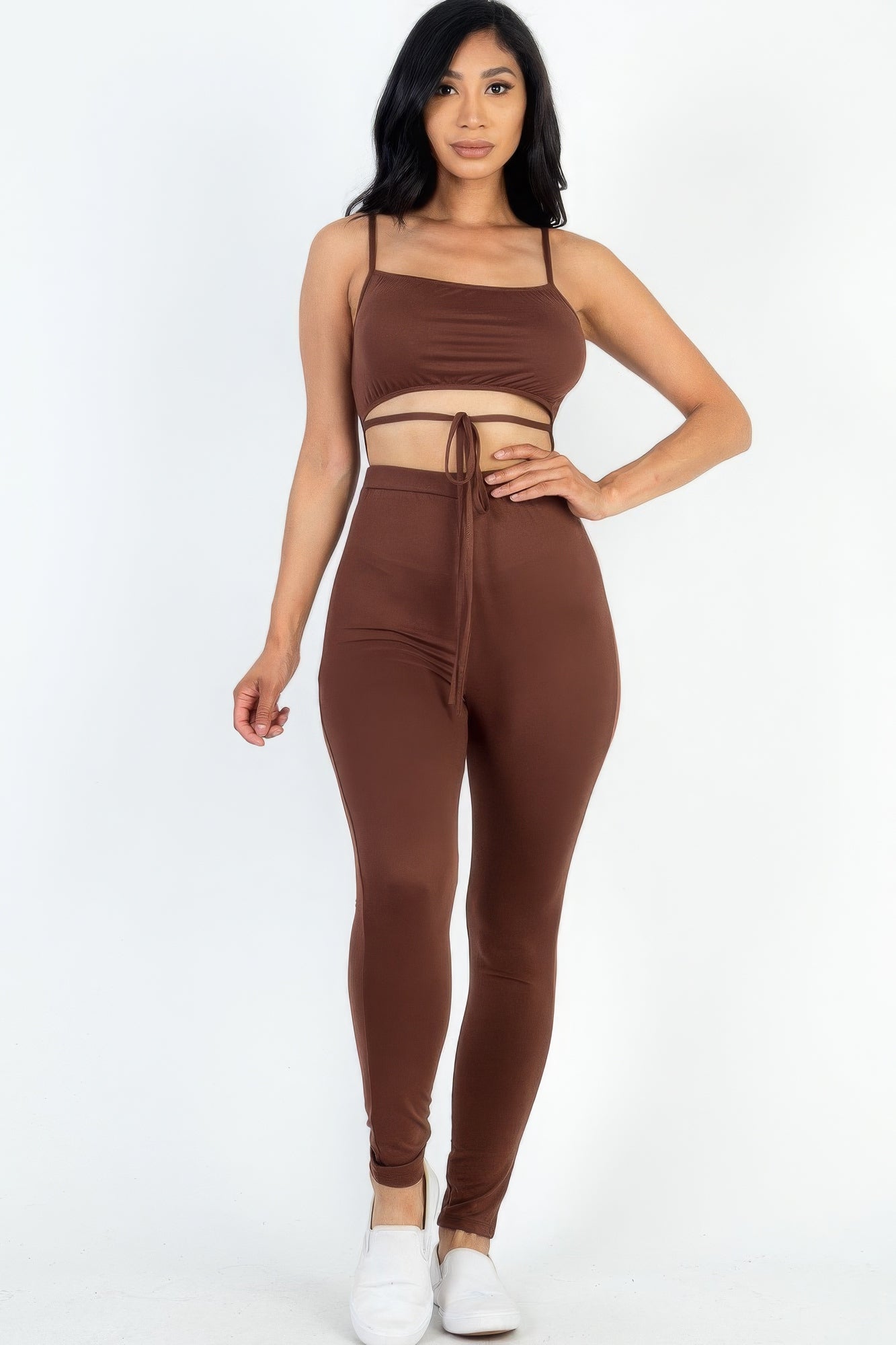 Dragonfly Lane Boutique Solid Tie Front Cut Out Jumpsuit