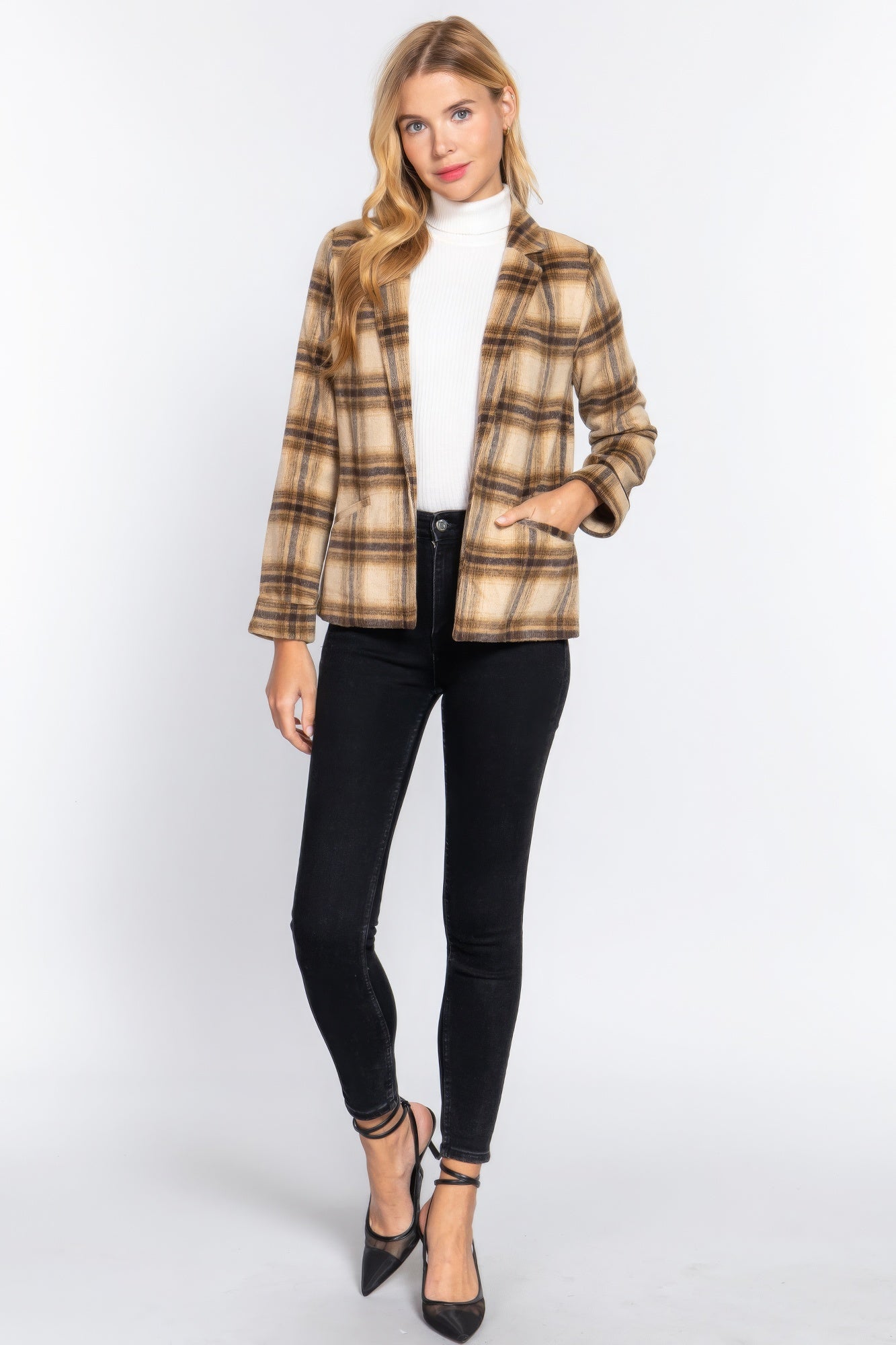 Notched Collar Plaid Jacket