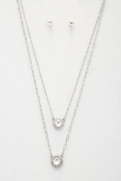 Double Crystal Metal Layered Necklace