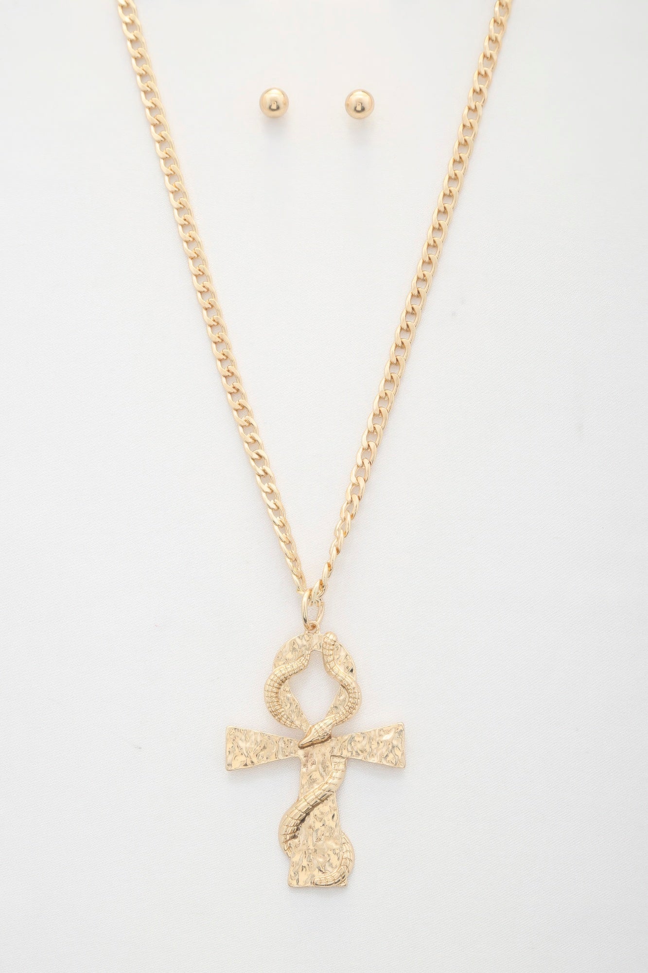 Snake Wrap Cross Pendant Curb Link Necklace