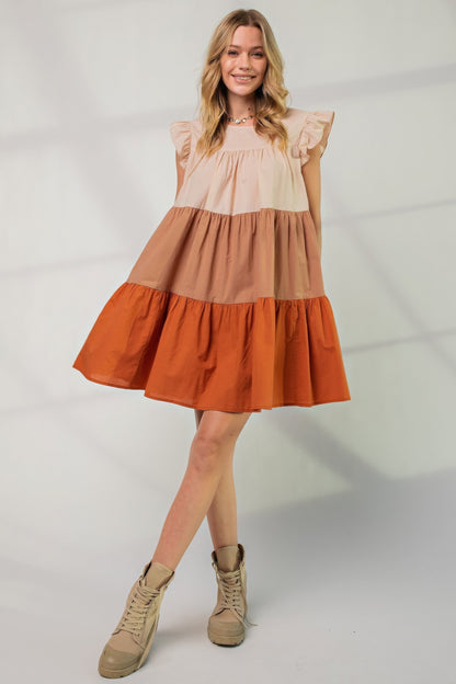 Poplin Tiered Color Block Dress