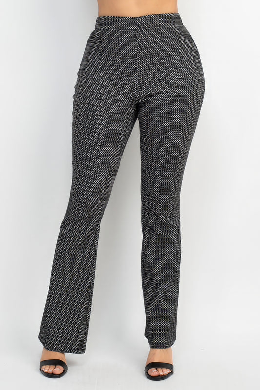 Fitted Flare Leg Plaid Pants, in Black/White