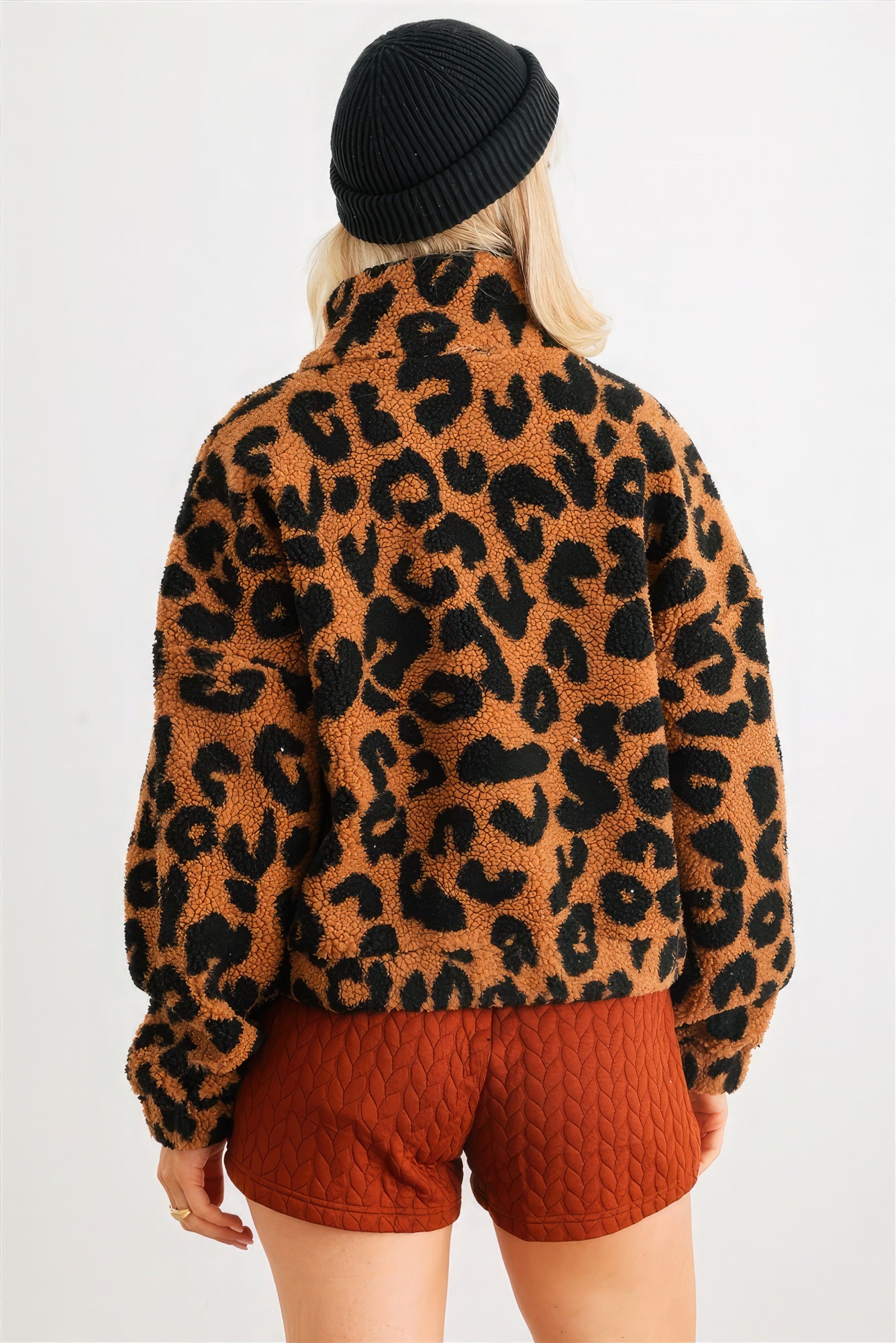 Leopard Teddy Zip-up Two Pocket Jacket