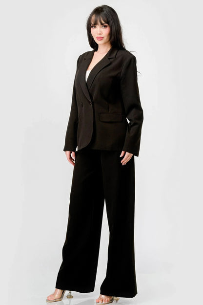 Luxe Stretch Woven Loose Fit Blazer And Wide Legs Pants Semi Formal Set