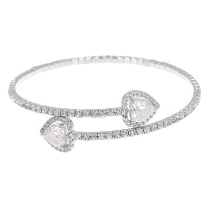 Rhinestone Heart Cz 1 Line Wire Cuff Bracelet