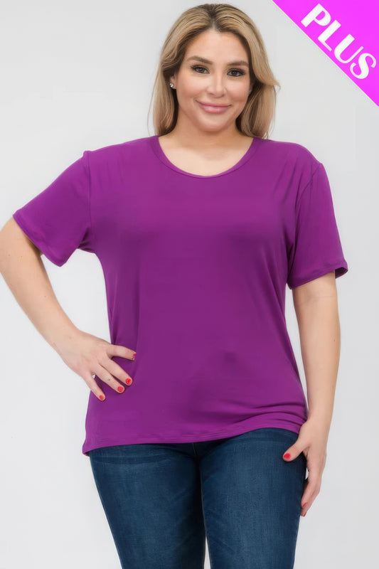 Plus Size Basic Short Sleeve T-shirt, 92% polyester and 8% spandex