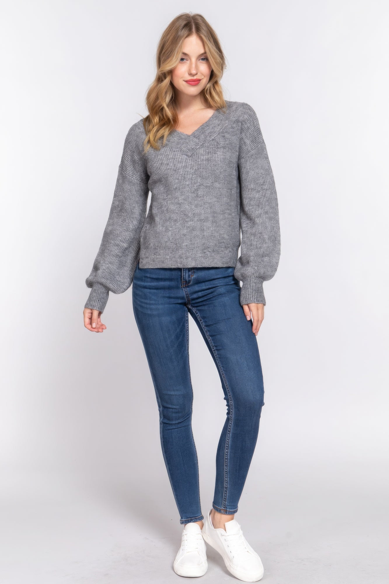 Long Slv Double V-neck Sweater,  a versatile addition