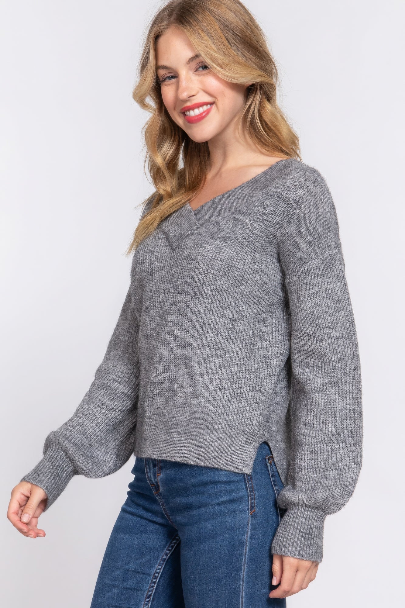 Long Slv Double V-neck Sweater,  a versatile addition