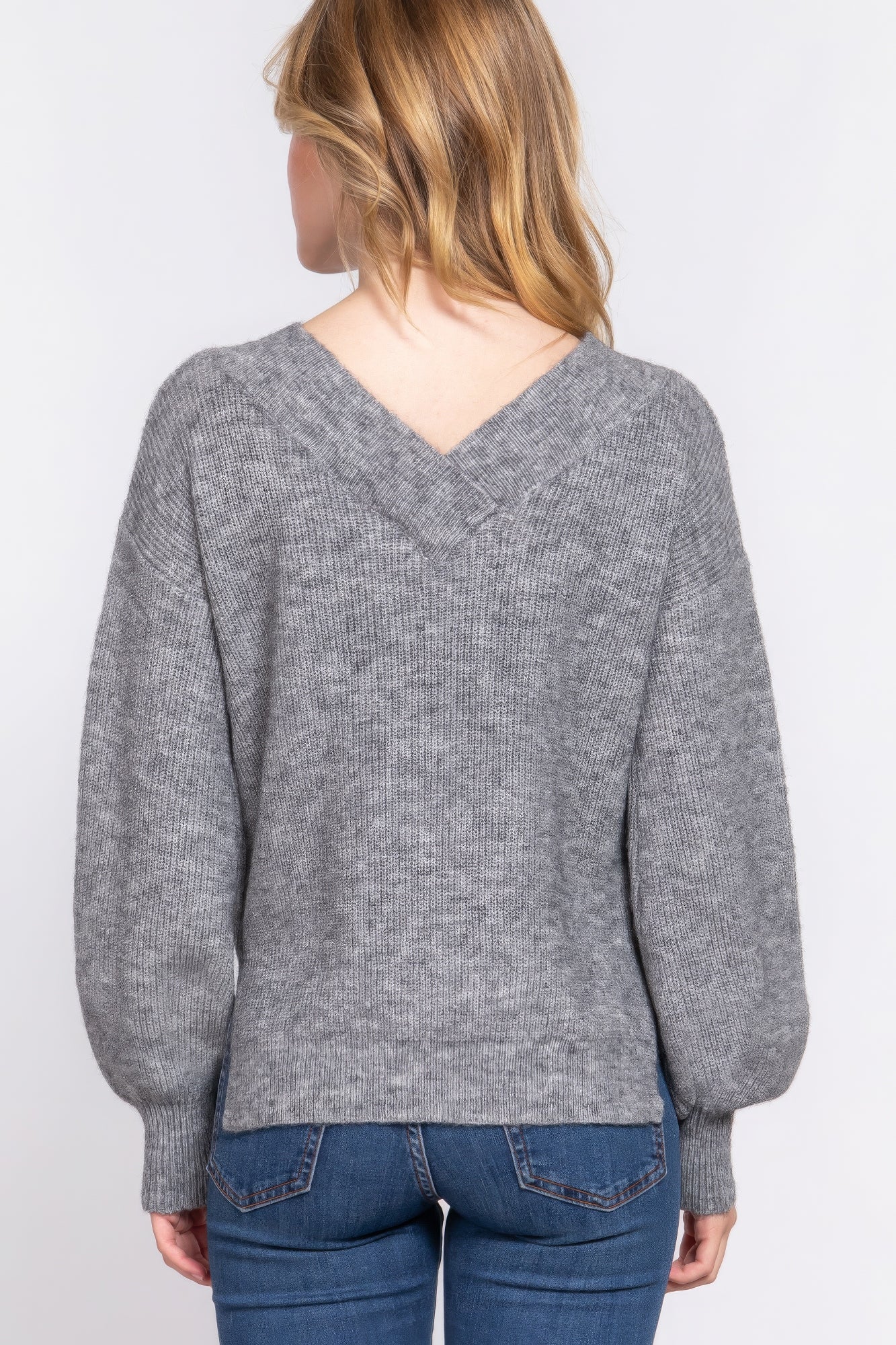 Long Slv Double V-neck Sweater,  a versatile addition