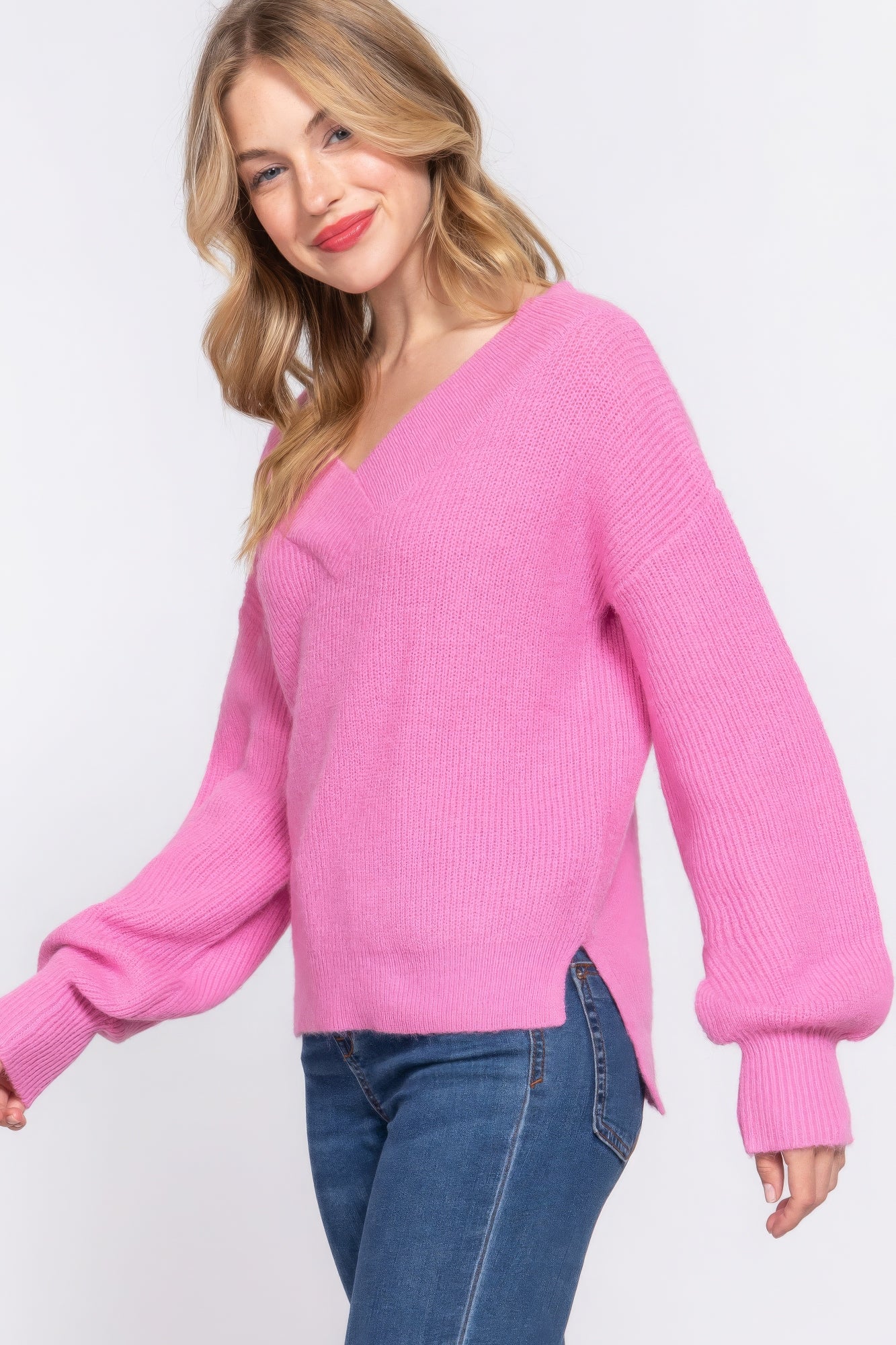 Long Slv Double V-neck Sweater,  a versatile addition