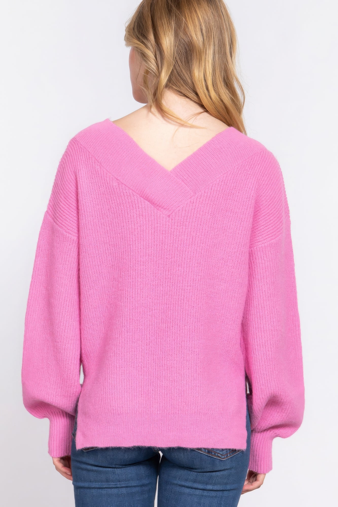 Long Slv Double V-neck Sweater,  a versatile addition