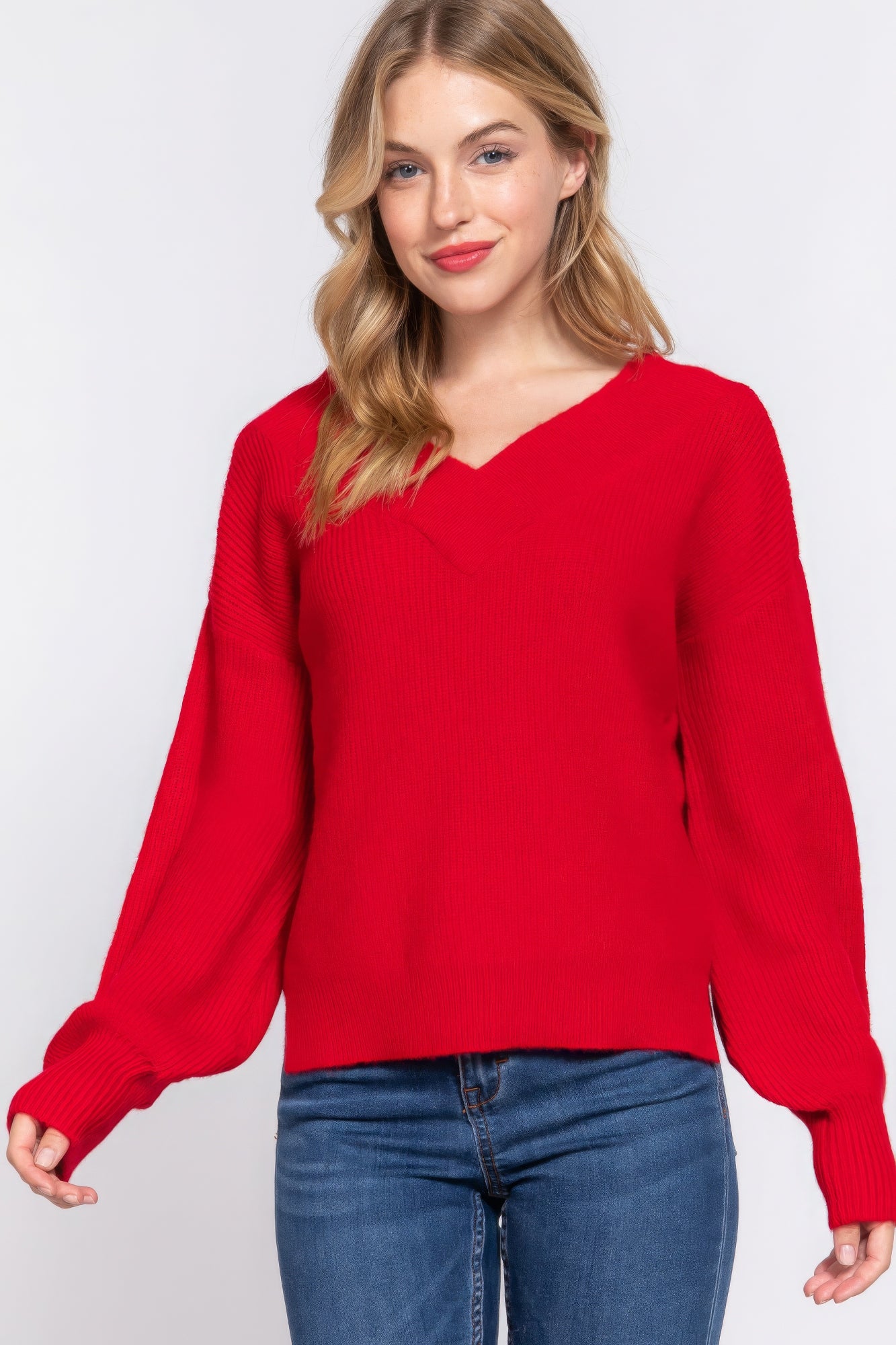 Long Slv Double V-neck Sweater,  a versatile addition