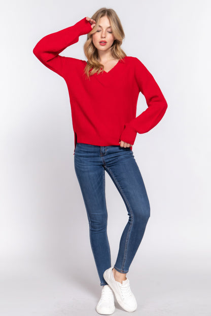 Long Slv Double V-neck Sweater,  a versatile addition