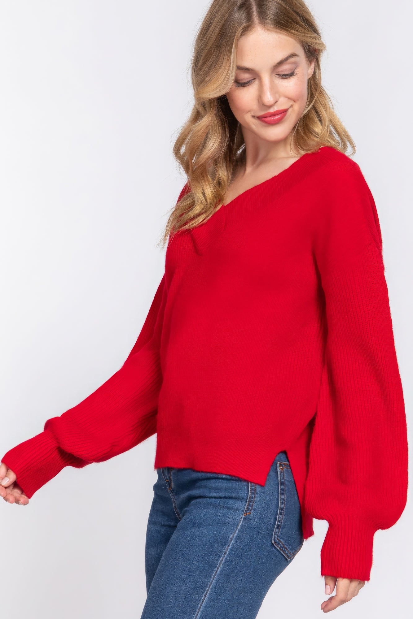 Long Slv Double V-neck Sweater,  a versatile addition