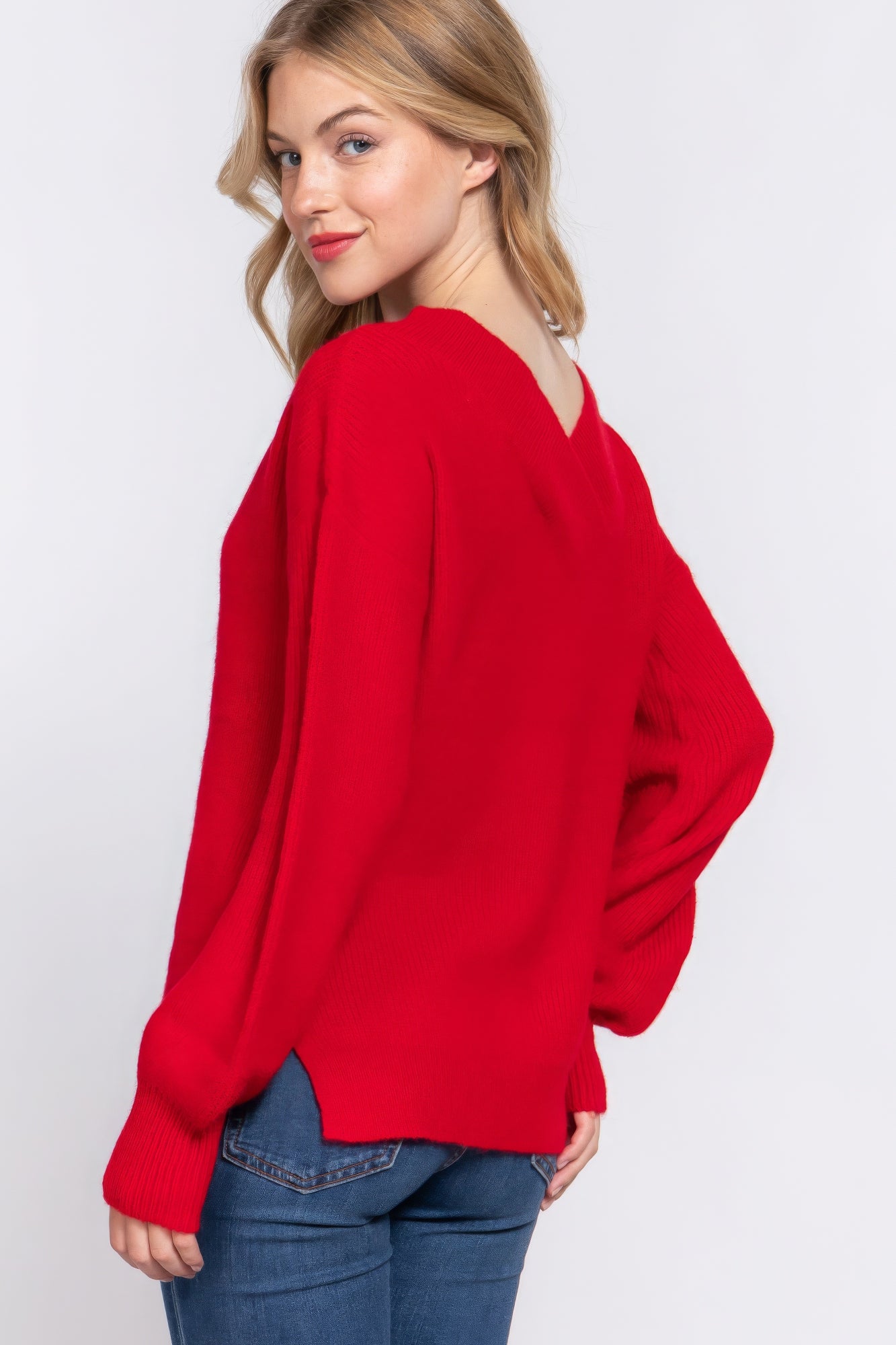 Long Slv Double V-neck Sweater,  a versatile addition