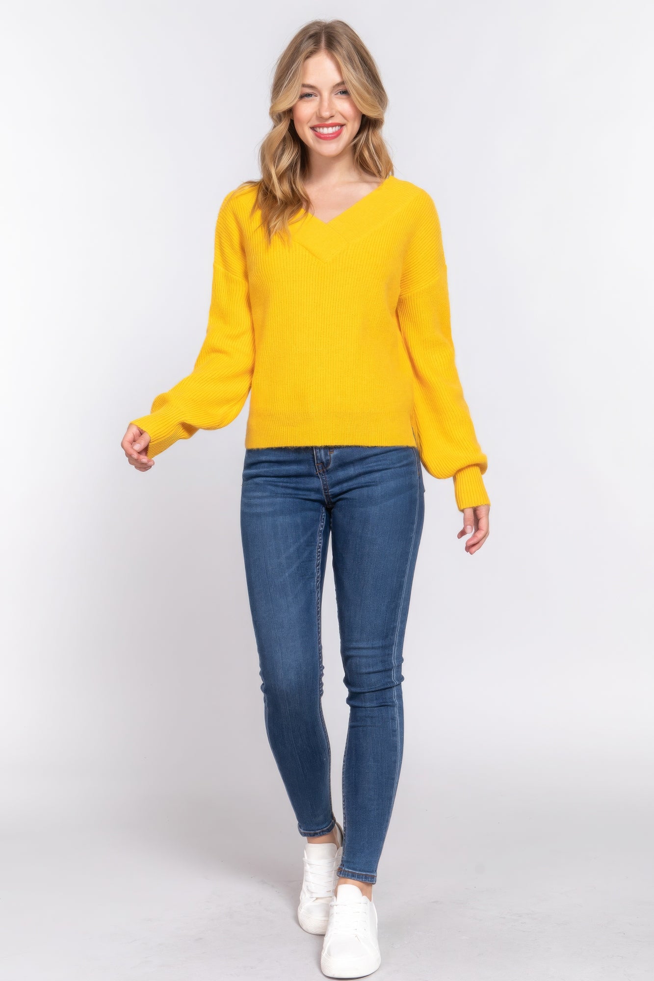 Long Slv Double V-neck Sweater,  a versatile addition