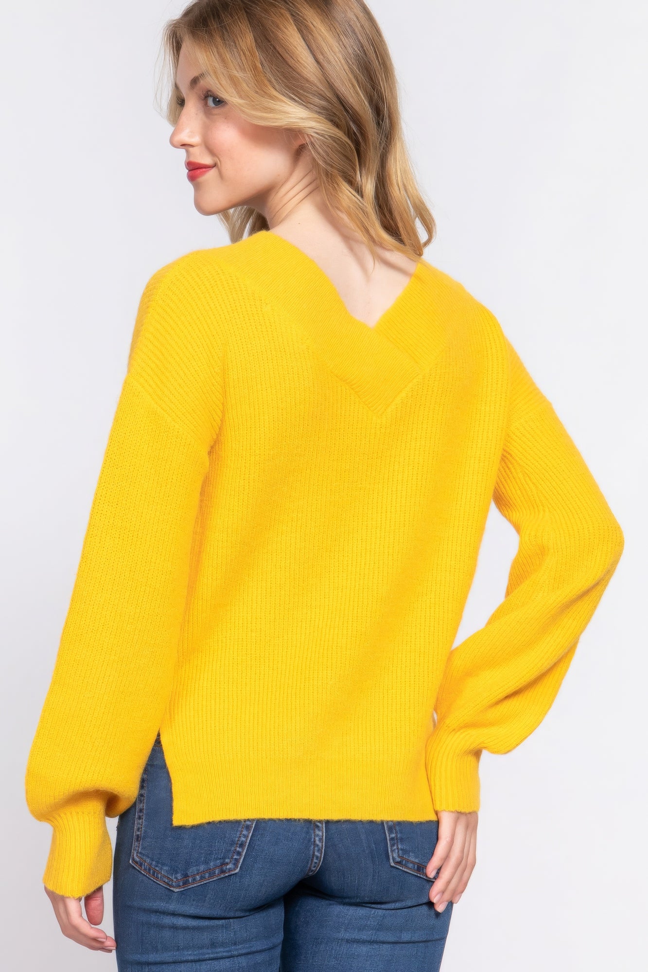 Long Slv Double V-neck Sweater,  a versatile addition