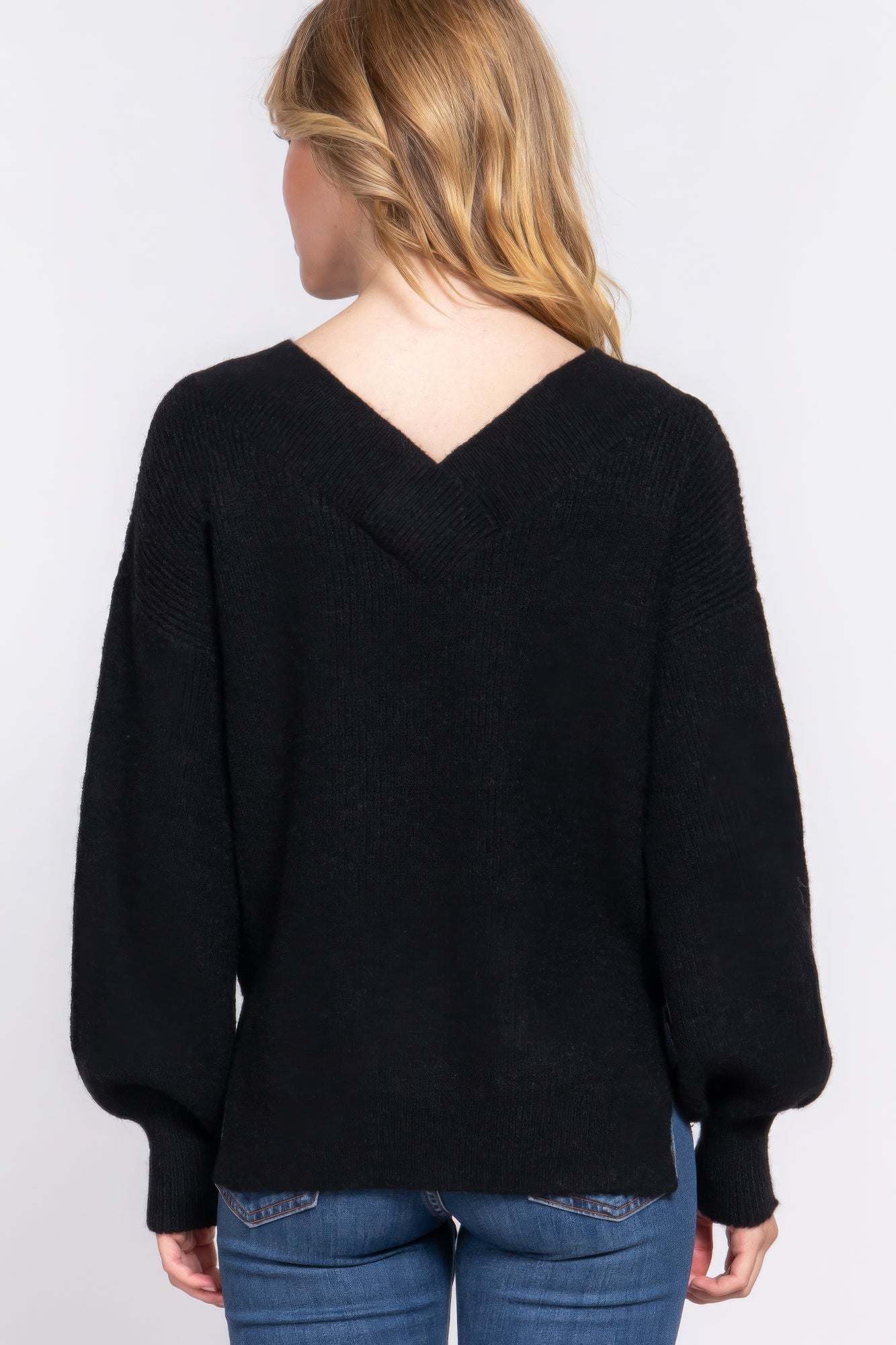 Long Slv Double V-neck Sweater,  a versatile addition