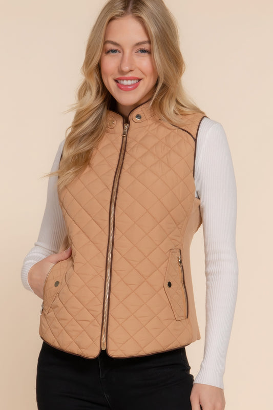 Suede Piping Quilted Padding Vest, stylish yet practical