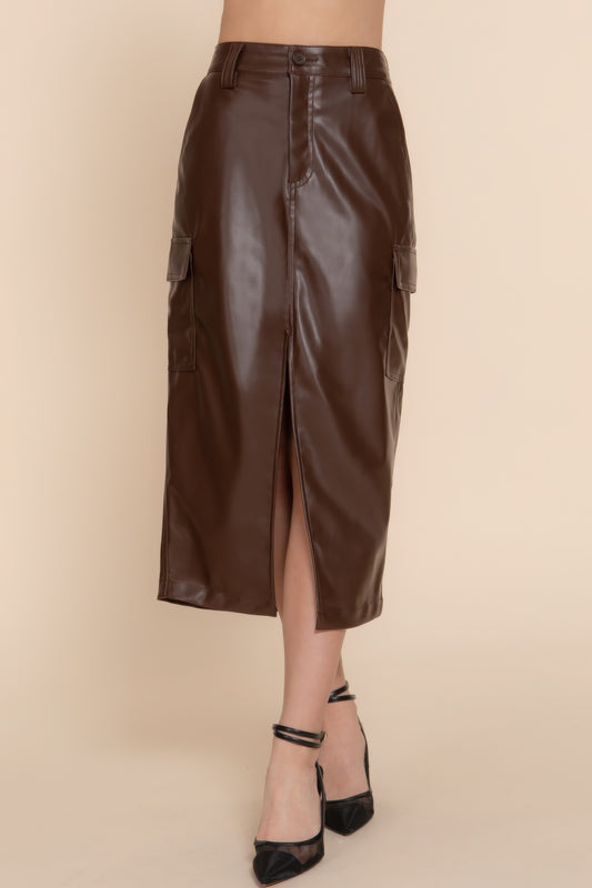 Faux Leather Midi Cargo Skirt, perfect for any occasion, from a casual day out to a night on the town