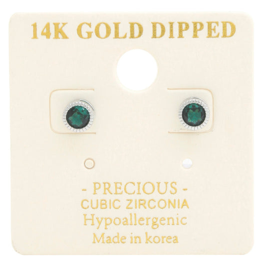 14k Gold Dipped Cz Round Earring, multiple color combos