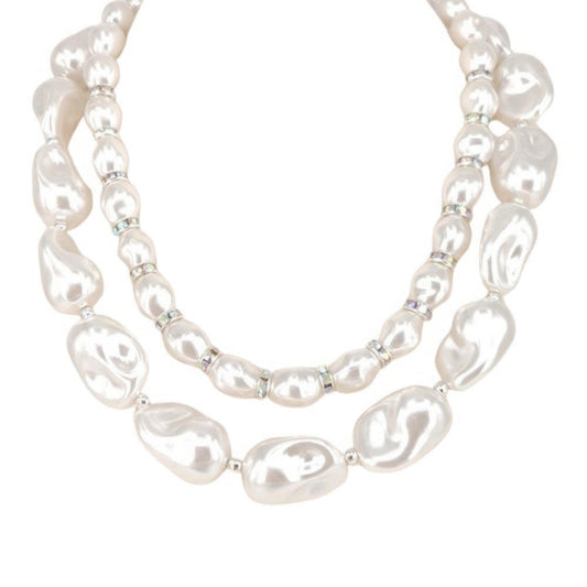 2 layered pearl necklace, elegant piece features two tiers