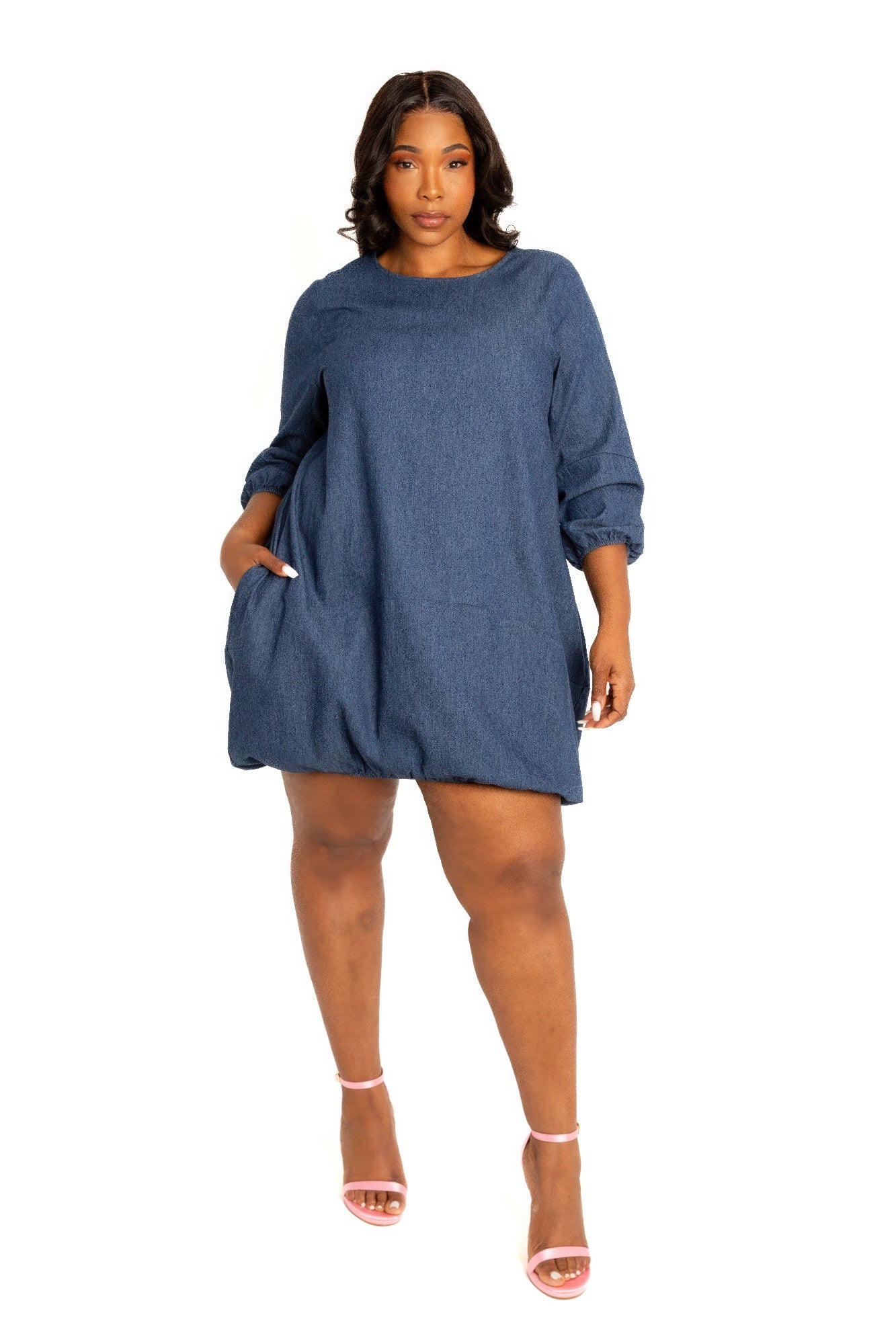 Washed denim bubbled dress, This trendy piece is perfect for both casual outings and special occasions