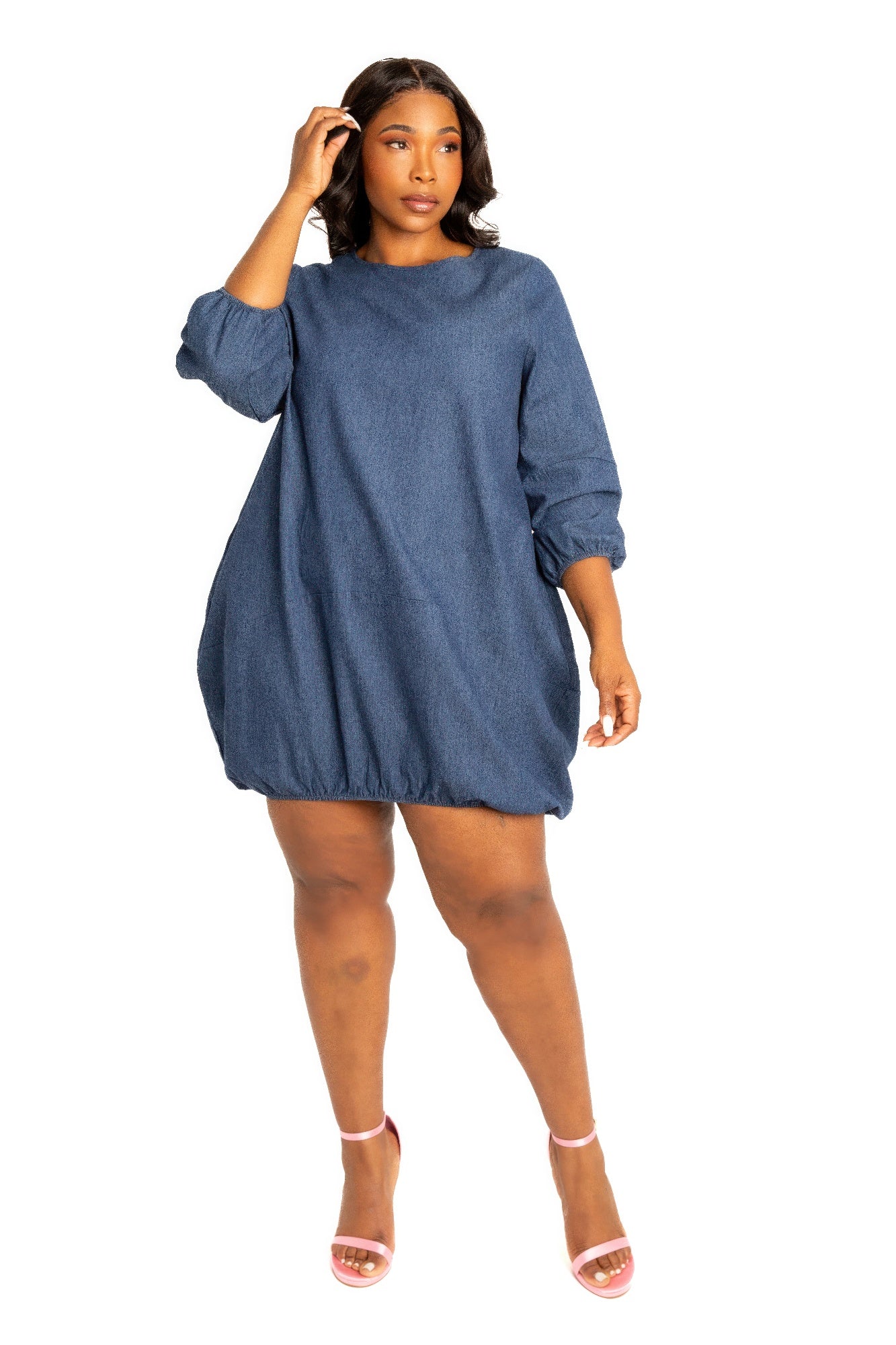 Washed denim bubbled dress, This trendy piece is perfect for both casual outings and special occasions