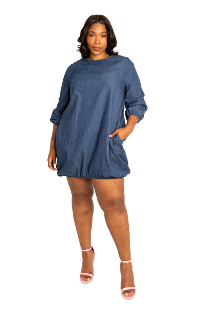 Washed denim bubbled dress, This trendy piece is perfect for both casual outings and special occasions