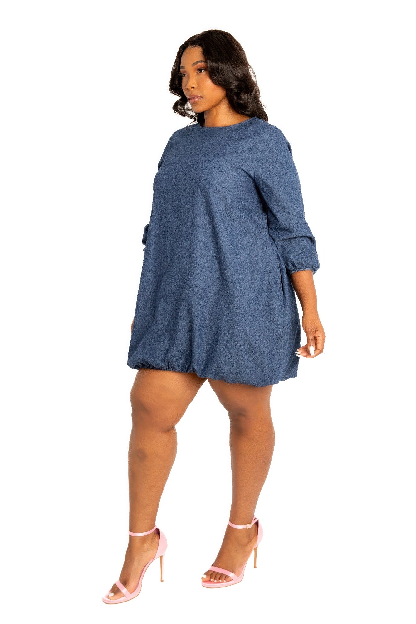 Washed denim bubbled dress, This trendy piece is perfect for both casual outings and special occasions