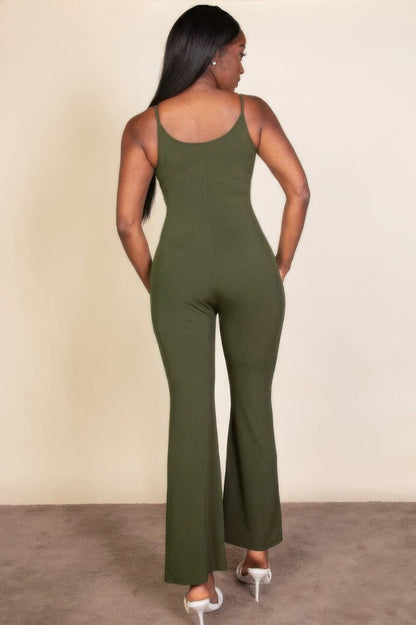 Ribbed sleeveless wide leg jumpsuit, this sophisticated piece features a soft, medium-weight rib knit fabric that provides a perfect blend of comfort and style