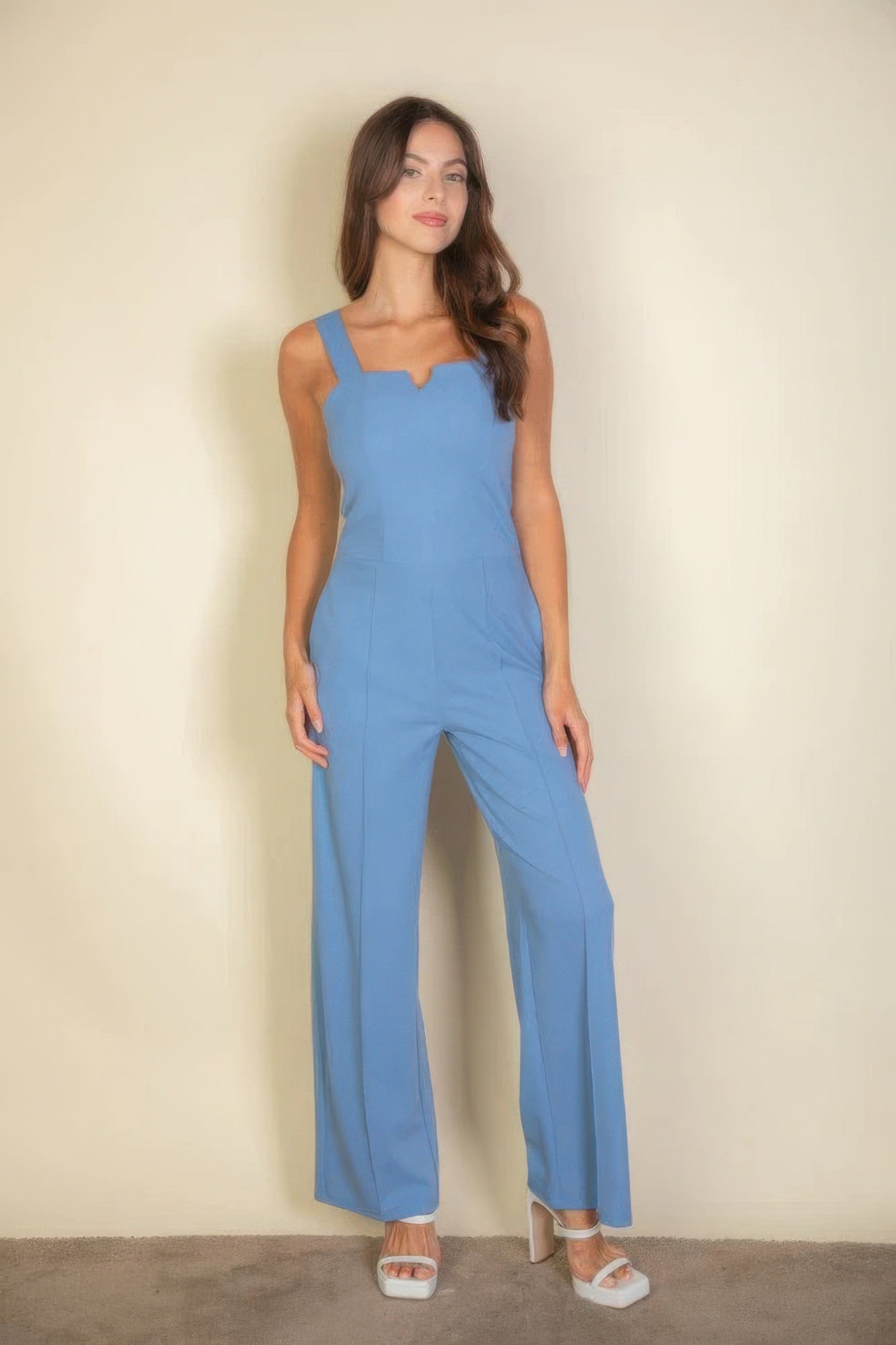 Notched neck Cami jumpsuit, a flattering notched neckline