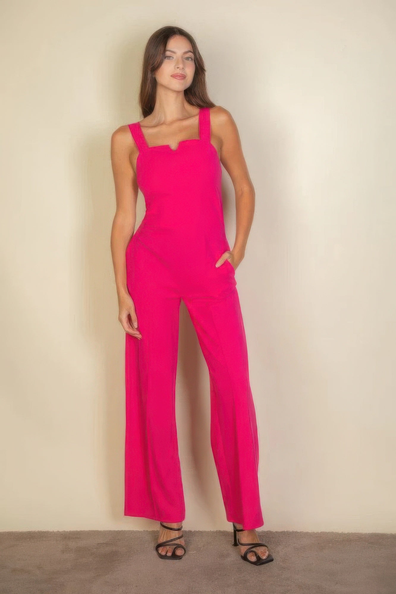 Notched neck Cami jumpsuit, a flattering notched neckline