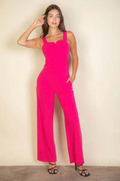 Notched neck Cami jumpsuit, a flattering notched neckline