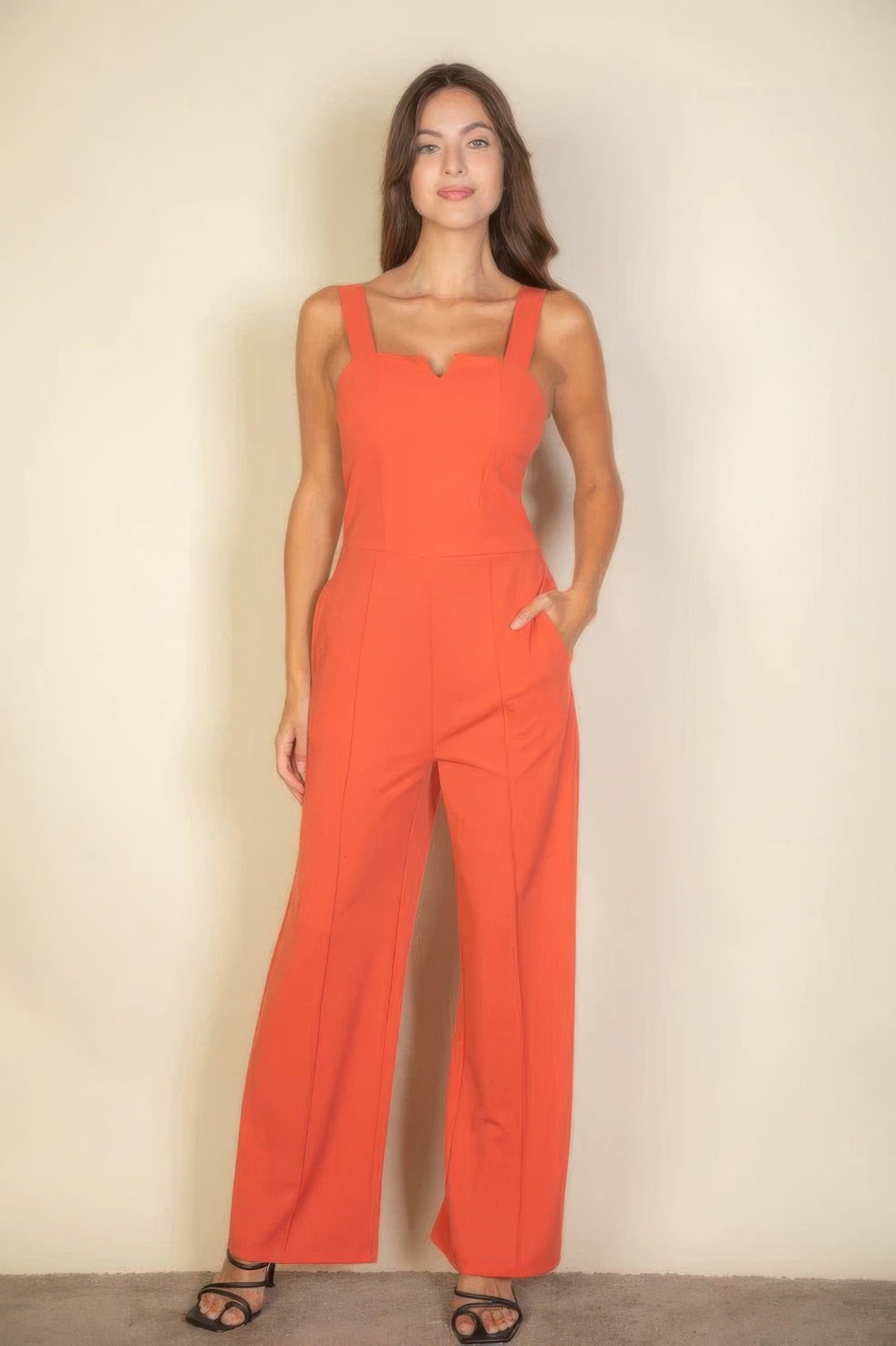 Notched neck Cami jumpsuit, a flattering notched neckline