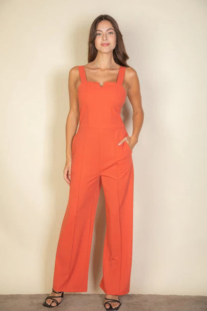 Notched neck Cami jumpsuit, a flattering notched neckline