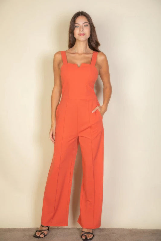 Notched neck Cami jumpsuit, a flattering notched neckline