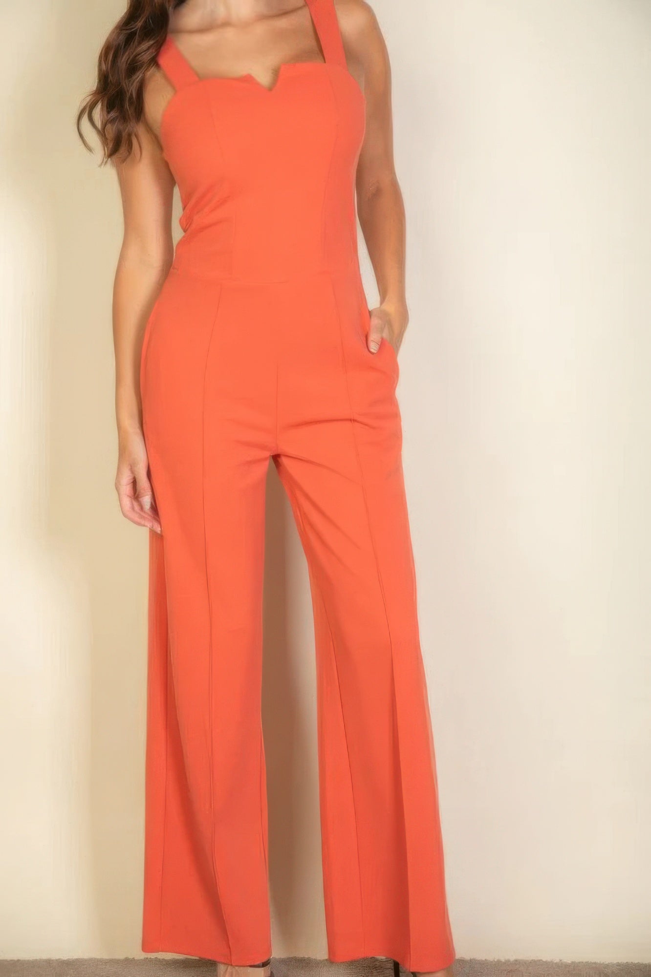 Notched neck Cami jumpsuit, a flattering notched neckline