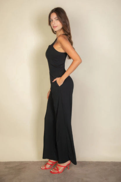 Notched neck Cami jumpsuit, a flattering notched neckline