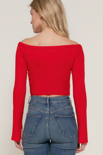 Long flare sleeve off shoulder sweater, cozy yet chic