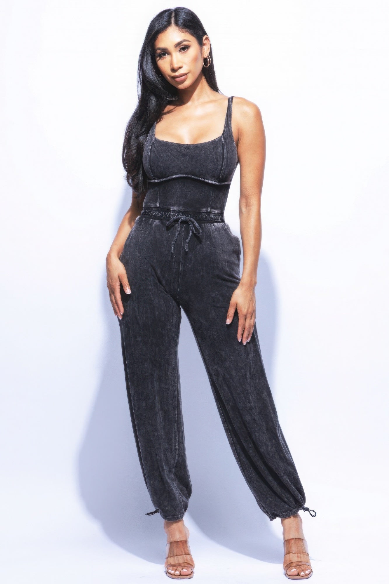 Washed Jumpsuit with an Adjustable Ankle